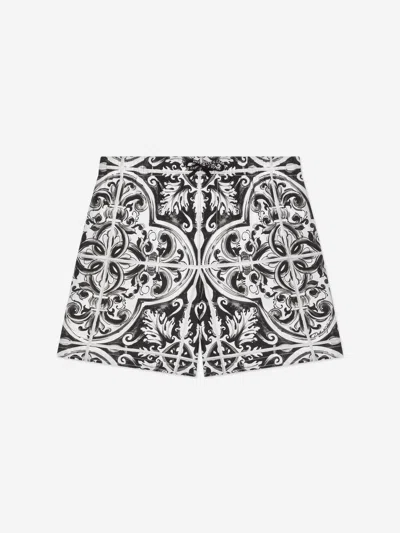 Dolce & Gabbana Boy's Majolica-print Swim Trunks In Black