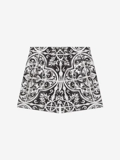 Dolce & Gabbana Boy's Majolica-print Swim Trunks In Black
