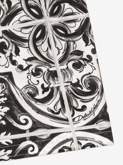 Dolce & Gabbana Boy's Majolica-print Swim Trunks In Black