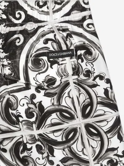 Dolce & Gabbana Boy's Majolica-print Swim Trunks In Black