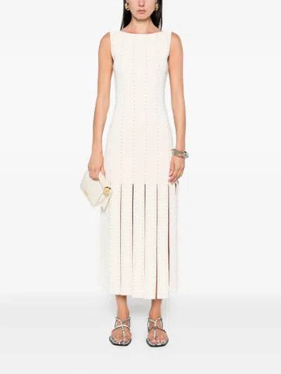 Sandro Studded Knit Midi Dress In Neutral