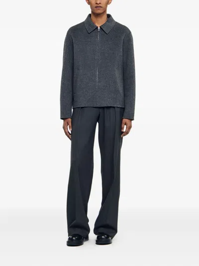 Sandro Double-faced Wool Jacket In Gray