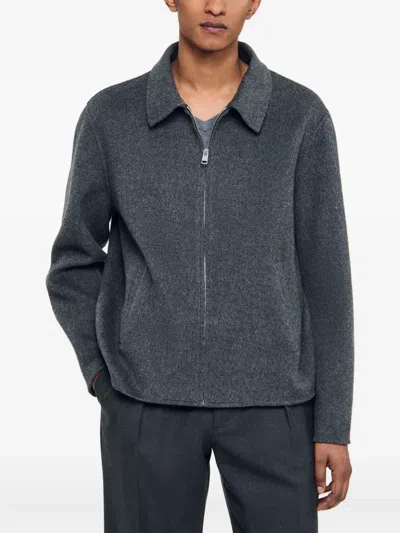 Sandro Double-faced Wool Jacket In Gray
