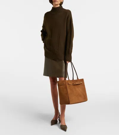 Tom Ford Audrey Medium Suede Tote Bag In Brown