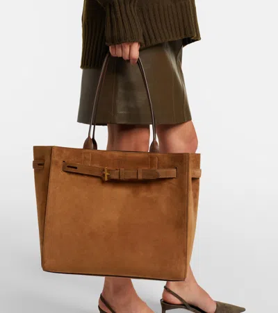 Tom Ford Audrey Medium Suede Tote Bag In Brown