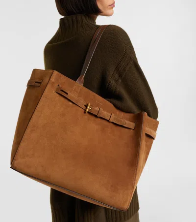Tom Ford Audrey Medium Suede Tote Bag In Brown