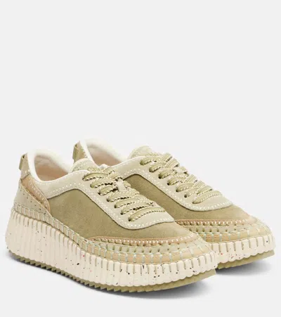 Chloé Nama Embroidered Suede Sneakers In Multi
