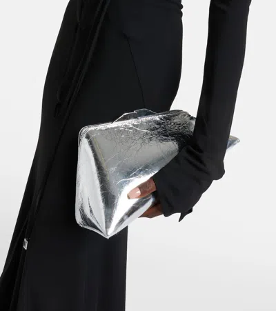 Attico 8.30 Pm Oversized Leather Clutch In Silver