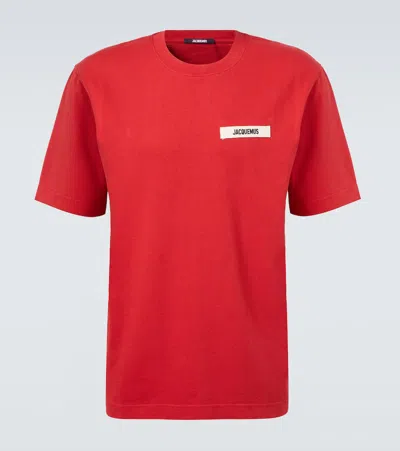 Jacquemus Le T-shirt Gros Grain Red T-shirt With Logo Patch On The Front In Cotton Man
