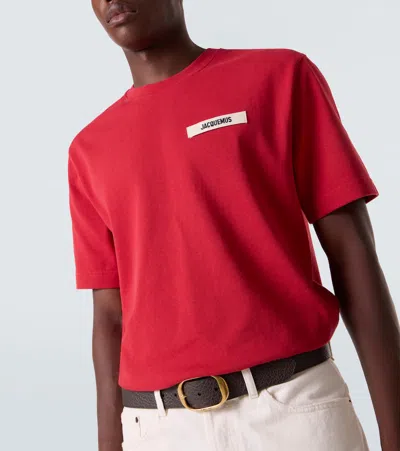 Jacquemus Le T-shirt Gros Grain Red T-shirt With Logo Patch On The Front In Cotton Man