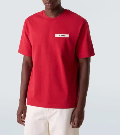 Jacquemus Le T-shirt Gros Grain Red T-shirt With Logo Patch On The Front In Cotton Man
