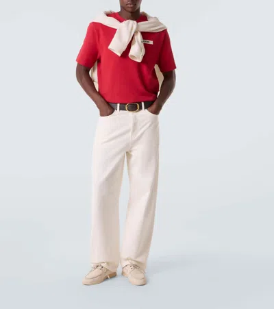 Jacquemus Le T-shirt Gros Grain Red T-shirt With Logo Patch On The Front In Cotton Man