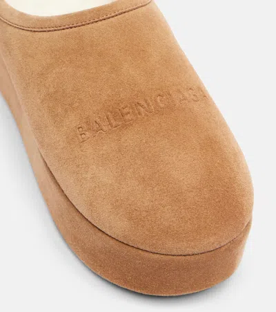 Balenciaga Women Alaska Soft Suede Mule With Plateau In Brown