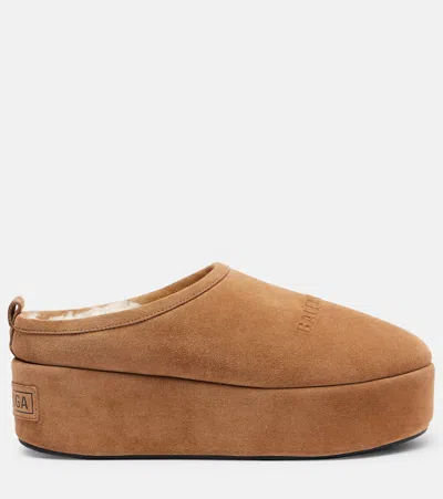 Balenciaga Women Alaska Soft Suede Mule With Plateau In Brown