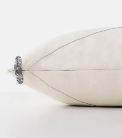 Brunello Cucinelli Monili Leather Cushion In Neutral