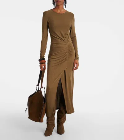 Isabel Marant Étoile Isabel Marant Etoile Women 'jelina' Green Midi Dress With Round Neck And Ruched Details In Modal Str In Gold
