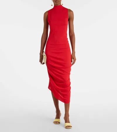 Jacquemus Red High Neck Sleeveless Midi Dress In Red