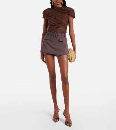 Self-portrait Gathered Cutout Crystal-embellished Mesh Top In Brown