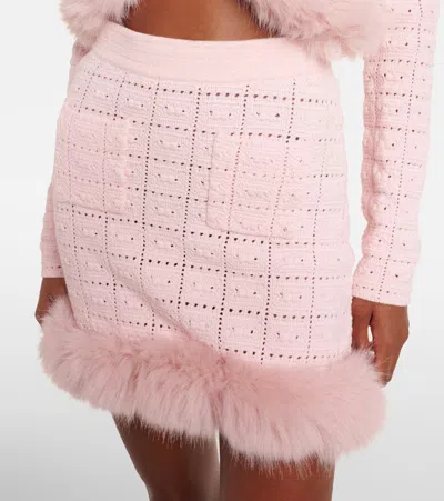 Self-portrait Open-knit Miniskirt In Pink