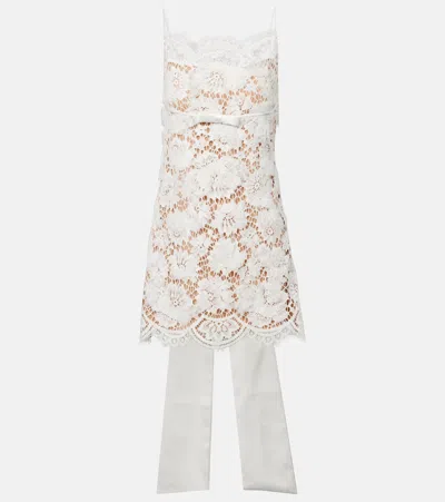 Self-portrait Bow-detail Lace Minidress In White