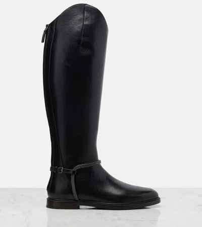 Brunello Cucinelli Monili Leather Knee-high Boots In Black