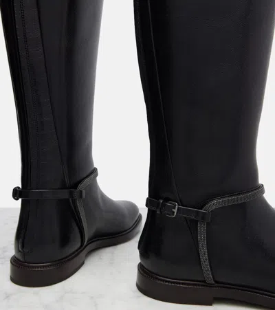 Brunello Cucinelli Monili Leather Knee-high Boots In Black