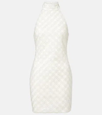 Rotate Birger Christensen Cream Mini Dress With All-over Sequins And Halter Neck In White