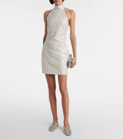 Rotate Birger Christensen Cream Mini Dress With All-over Sequins And Halter Neck In White