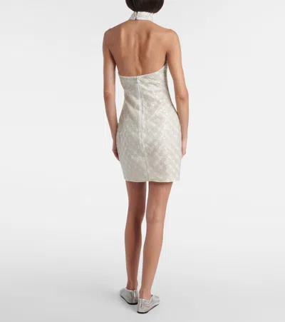 Rotate Birger Christensen Cream Mini Dress With All-over Sequins And Halter Neck In White