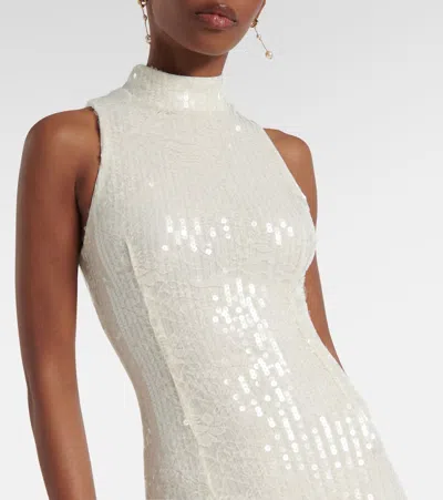 Rotate Birger Christensen Ruffled Sequined Halterneck Gown In White