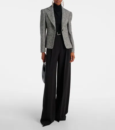 Max Mara Salmone Virgin Wool Blend Blazer In Gray