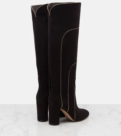 Gianvito Rossi Dark Brown Suede Juliette Boots In Multi