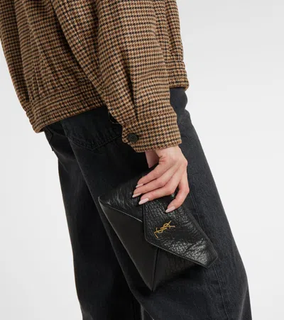 Saint Laurent Cassandre Mini Textured-leather Shoulder Bag In Black