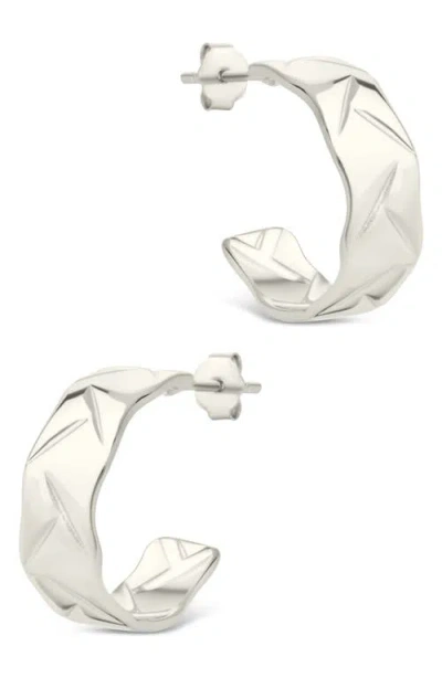 Sterling Forever Ashton Texture Hoop Earrings In Metallic