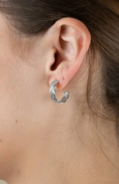 Sterling Forever Ashton Texture Hoop Earrings In Metallic
