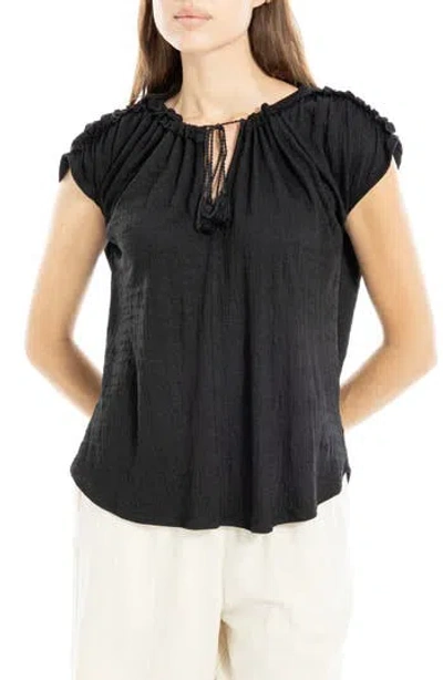 Max Studio Tie Keyhole Cap Sleeve Top In Black