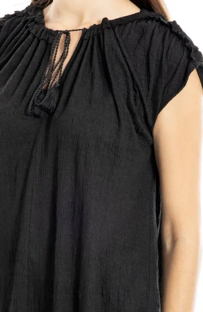 Max Studio Tie Keyhole Cap Sleeve Top In Black