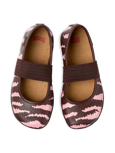 Camper Right Zebra-print Elastic-strap Ballerinas In Brown