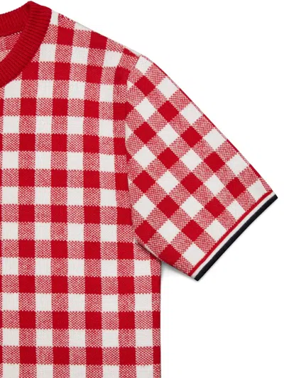 Thom Browne Check-pattern T-shirt In Red