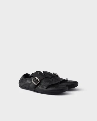 Prada Shuffle Leather Shoes With Buckle In Black