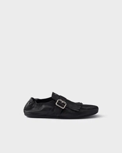 Prada Shuffle Leather Shoes With Buckle In Black