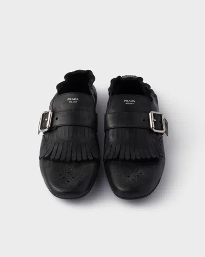 Prada Shuffle Leather Shoes With Buckle In Black