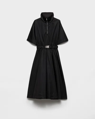 Prada Nylon Dress With Belted Waist And Flared Skirt In Blue