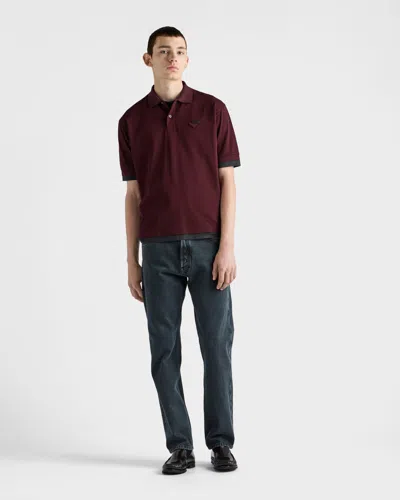Prada Men's Tipped Cotton Pique Polo Shirt In Brown