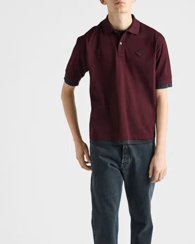 Prada Men's Tipped Cotton Pique Polo Shirt In Brown