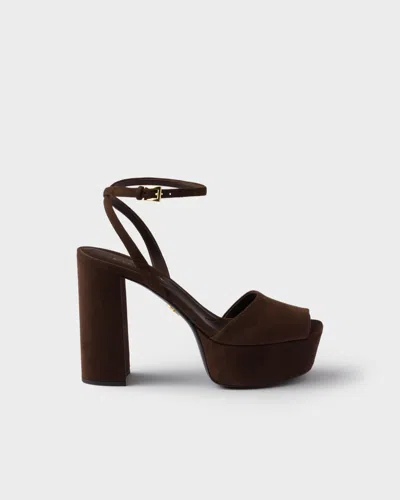 Prada Suede Platform Sandals In Brown