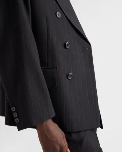Prada Double-breasted Wool Blend Jacket In Black
