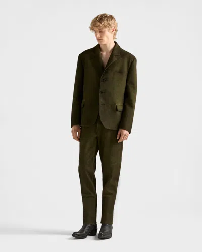 Prada Men's Single-breasted Suede Jacket In Green