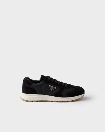 Prada Prax Suede And Re-nylon Sneakers In Black