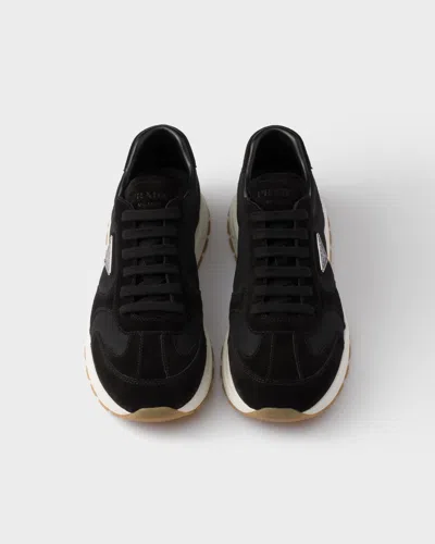 Prada Prax Suede And Re-nylon Sneakers In Black